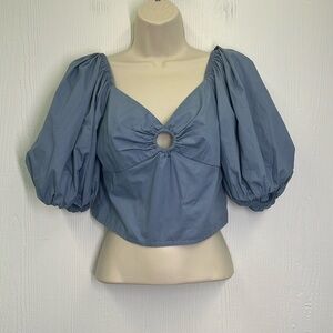 Abercrombie & Fitch - Blue Puff Short Sleeve Lightweight Poplin Ring Blouse SM